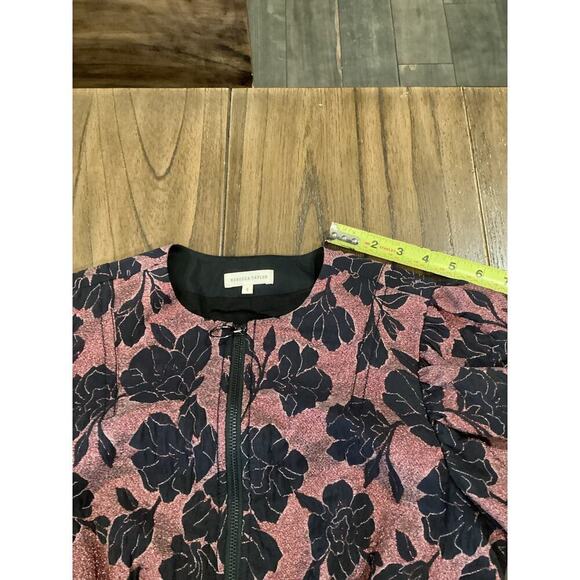 Rebecca Taylor puff sleeve brocade jacquard floral bow belt cocktail mini dress - Picture 10 of 13